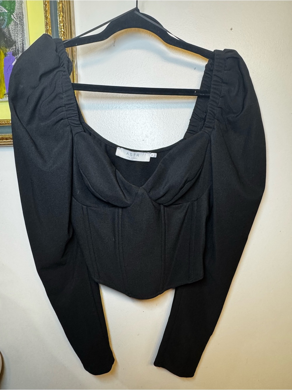 Astr Black Puff Sleeve Corset Crop Top